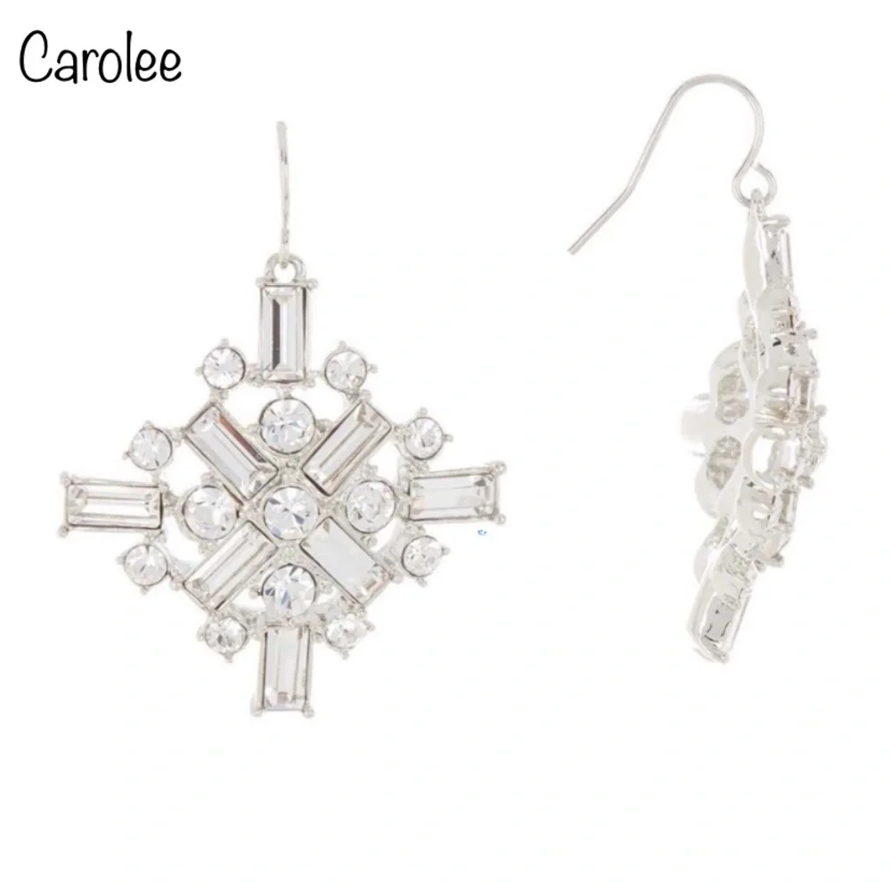 Large Crystal Cluster Drop Earrings - silver